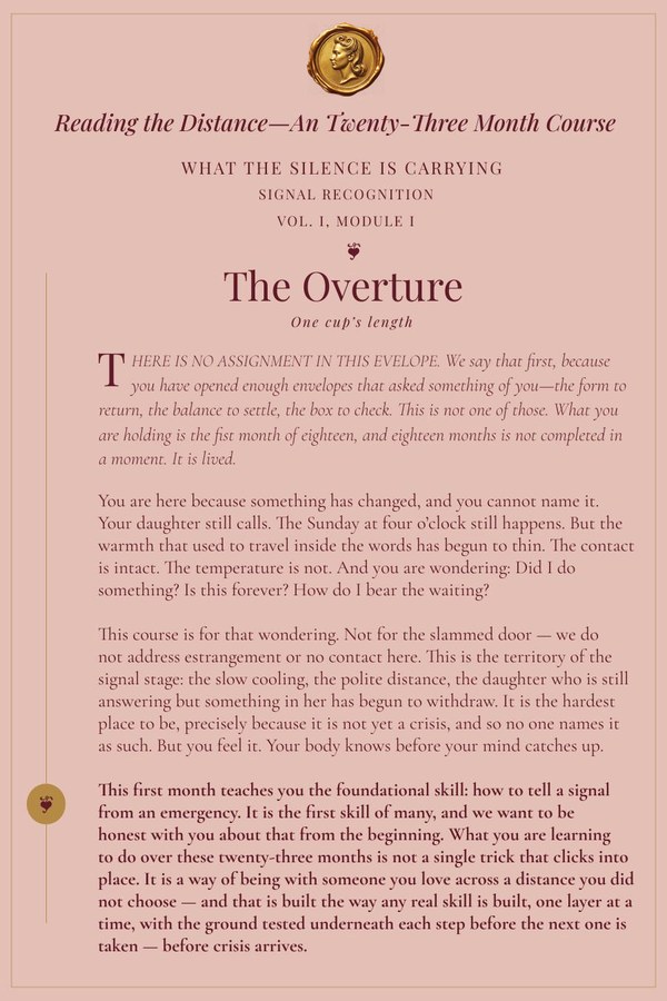 Reading the Distance &mdash; Vol. I, Module I: The Overture